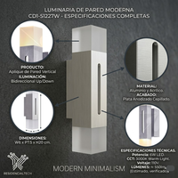 Aplique de Pared Vertical Plata | Luminaria LED Minimalista