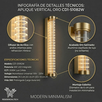 Aplique de Pared LED Vertical Oro Luminiere — Lampara Decorativa Cilindrica 25cm