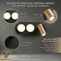 Aplique Oval Negro Arena Grande | Iluminacion de Acento con Doble Apertura