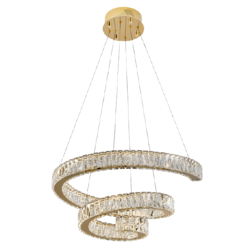 Candil 3 Espirales Oro con Cristal | LED 90W Control Remoto Regulable