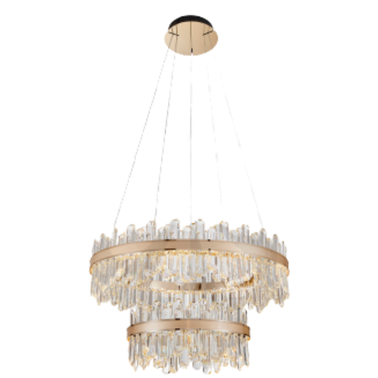 Gran Candil LED 2 Aros Cristal Oro Luminiere — 150W D80cm Alta Joyeria