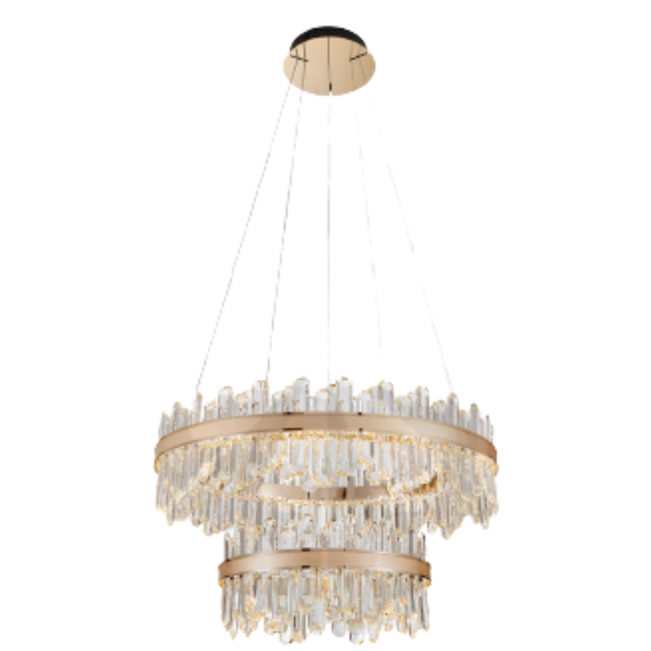 Gran Candil LED 2 Aros Cristal Oro Luminiere — 150W D80cm Alta Joyeria